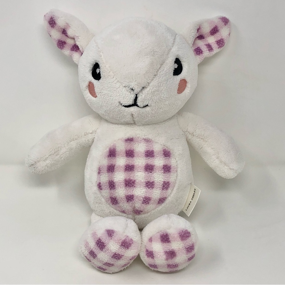 Laura Ashley Kate Lamb Toy White Plush Pale Violet Plaid Tummy Feet Lovey Doll